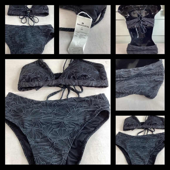 Black textured two piece swimsuit. - Picture 2 of 5